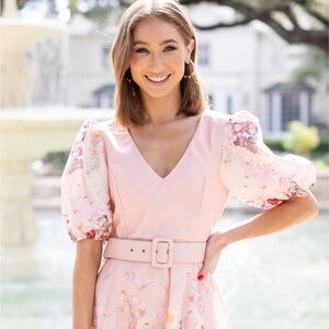 Pink Belted Floral Dress